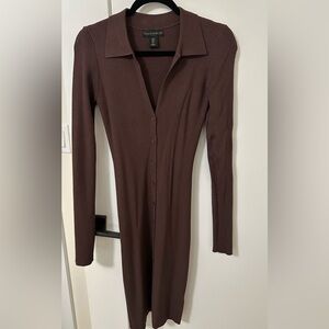 House of Harlow 1960 Ribbed Collared Knit Top in Mauve Brown